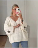 Casual Knit Sweater with Cuffed Stars
