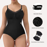 Lace Tummy Control Shapewear Adjustable Straps Seamless Half-Cover Bodysuit