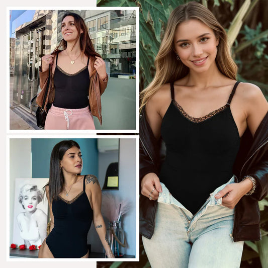 Lace Tummy Control Shapewear Adjustable Straps Seamless Half-Cover Bodysuit