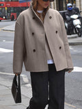Sable Double‑Breasted Coat – Chic Oversized Tailcoat in Taupe