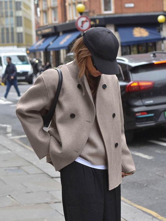 Sable Double‑Breasted Coat – Chic Oversized Tailcoat in Taupe