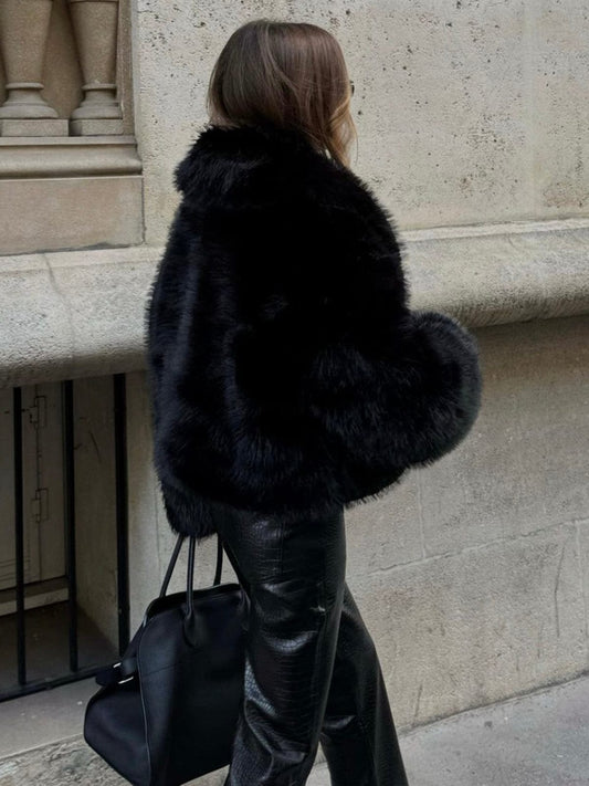 Black Luxe Faux Fur Jacket – Plush Elegance with Bold Silhouette