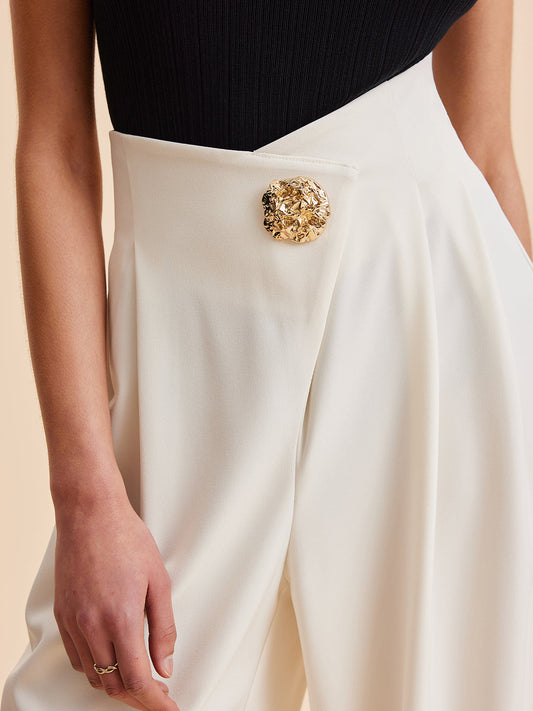 Sienna Wide-Leg Trousers – Elegant High-Rise Pants with Gold Detail