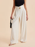 Sienna Wide-Leg Trousers – Elegant High-Rise Pants with Gold Detail