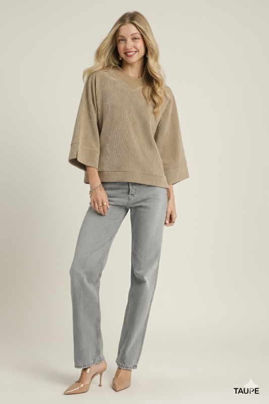 Stylish Textured Knit V‑Neck Top