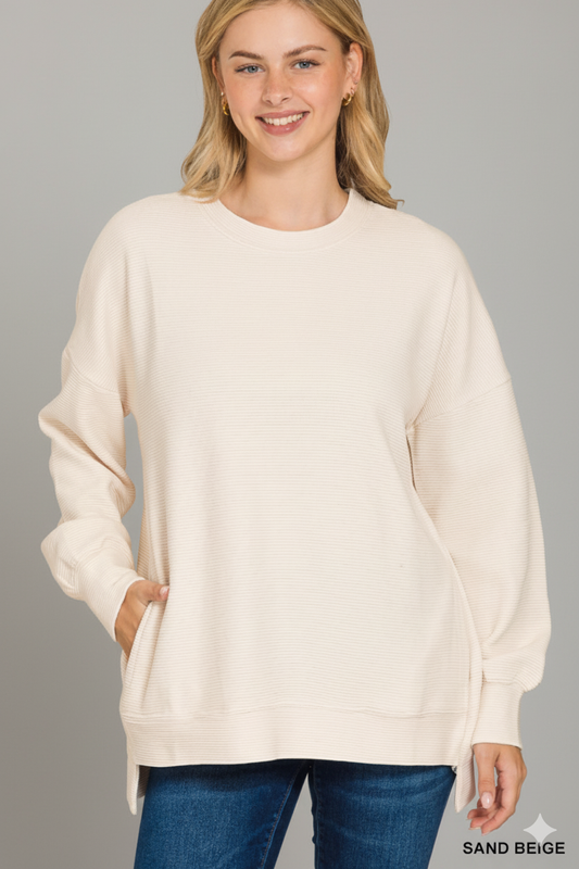 Street‑Chic Acid‑Washed Hi‑Low Sweatshirt – Zenana Plus Size Ribbed Comfort