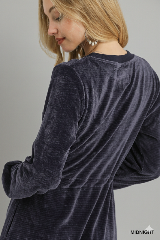 Luxe Velour Mini Dress – Cinch Waist & Long‑Sleeve Glam