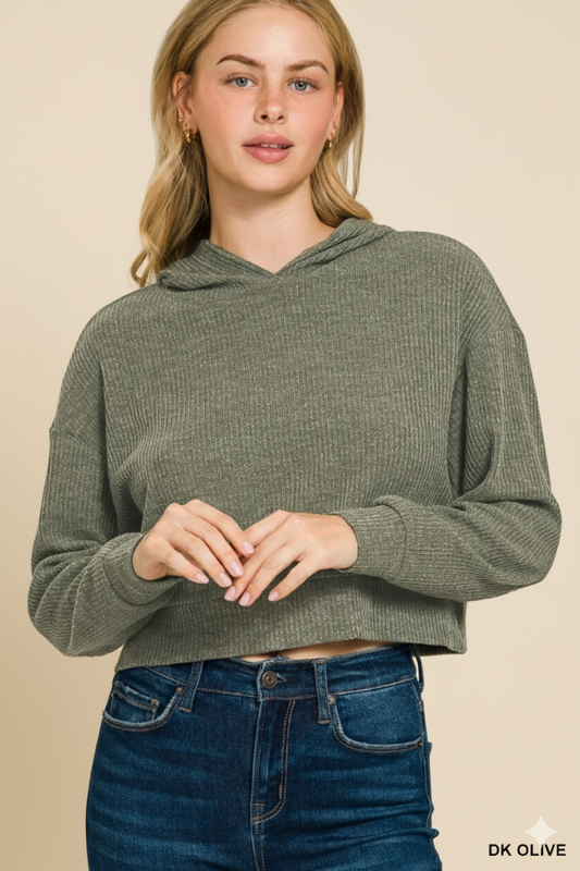 Zenana Ribbed Crop Hoodie – Drop‑Shoulder Comfort Meets Street Style