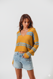 Cozy Fuzzy Stripe Sweater with Deep U‑Neck – Oversized Comfort