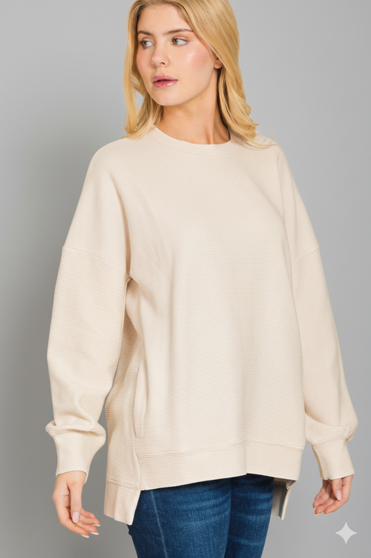 Street‑Chic Acid‑Washed Hi‑Low Sweatshirt – Zenana Plus Size Ribbed Comfort