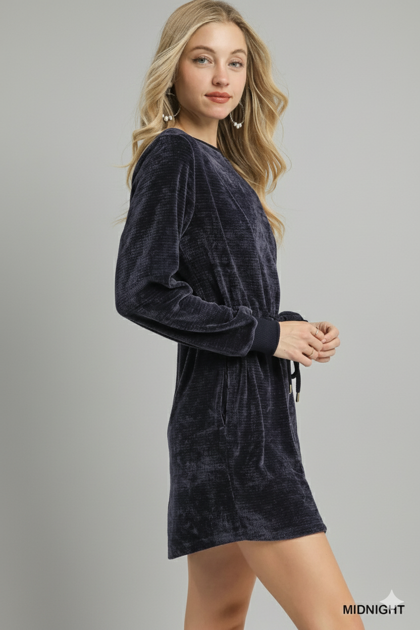 Luxe Velour Mini Dress – Cinch Waist & Long‑Sleeve Glam
