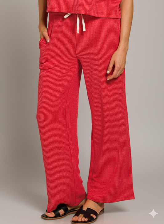 Cozy Raised-Rib Lounge Set – Short Sleeve Tee & Pull-On Pants