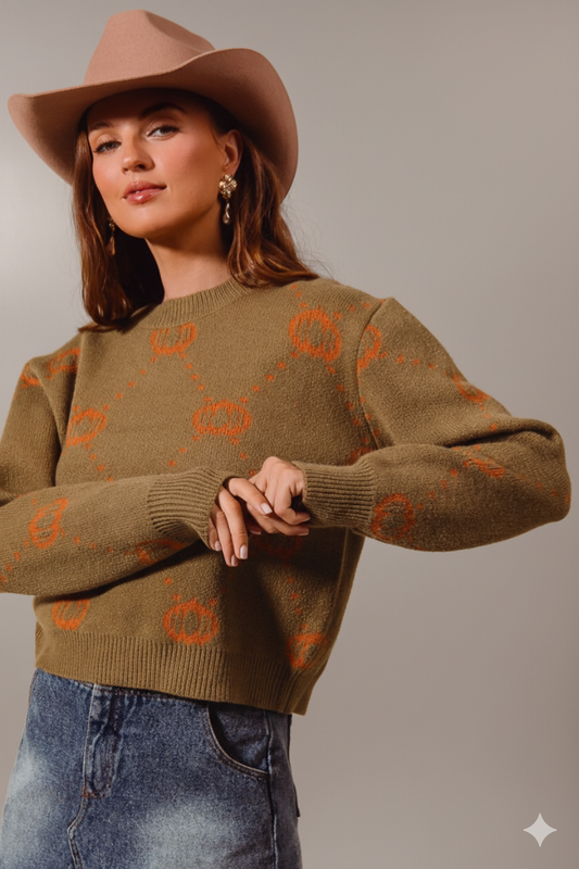 Festive Pumpkin Rhombus Sweater – Cozy Oversized Halloween & Thanksgiving Knit