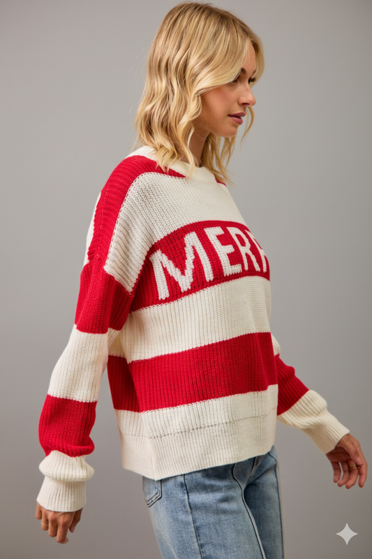 Spread Holiday Cheer in Cozy Style with the BiBi Merry Lettering Christmas Sweater