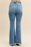 Sculpted High‑Waist Flare Jeans with Pintuck & Frayed Hem – Judy Blue Statement Denim