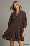Soft French Terry Ruffle-Hem Dress with Stylish Plaid Trim