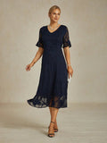 Elegant Ruffle Flutter Lace Maxi Dress