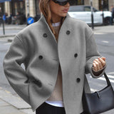 Sable Double‑Breasted Coat – Chic Oversized Tailcoat in Taupe