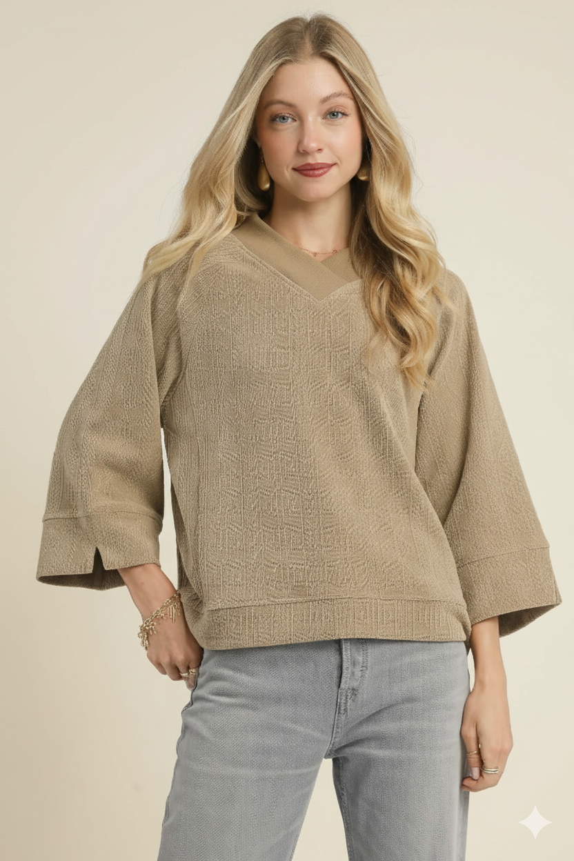 Stylish Textured Knit V‑Neck Top