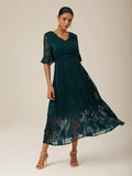 Elegant Ruffle Flutter Lace Maxi Dress