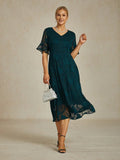 Elegant Ruffle Flutter Lace Maxi Dress