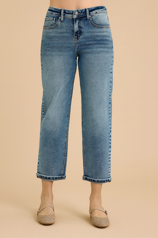 Chic High-Rise Cropped Boyfriend Jeans – Relaxed Fit for Plus Sizes
