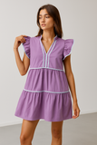 Playful Tiered Ruffle Dress with Contrast Binding – Game Day Ready Style